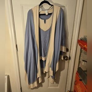 Loulou De La Falaise Size 1X Blue White Grey Top And Shawl Two Piece Missy
